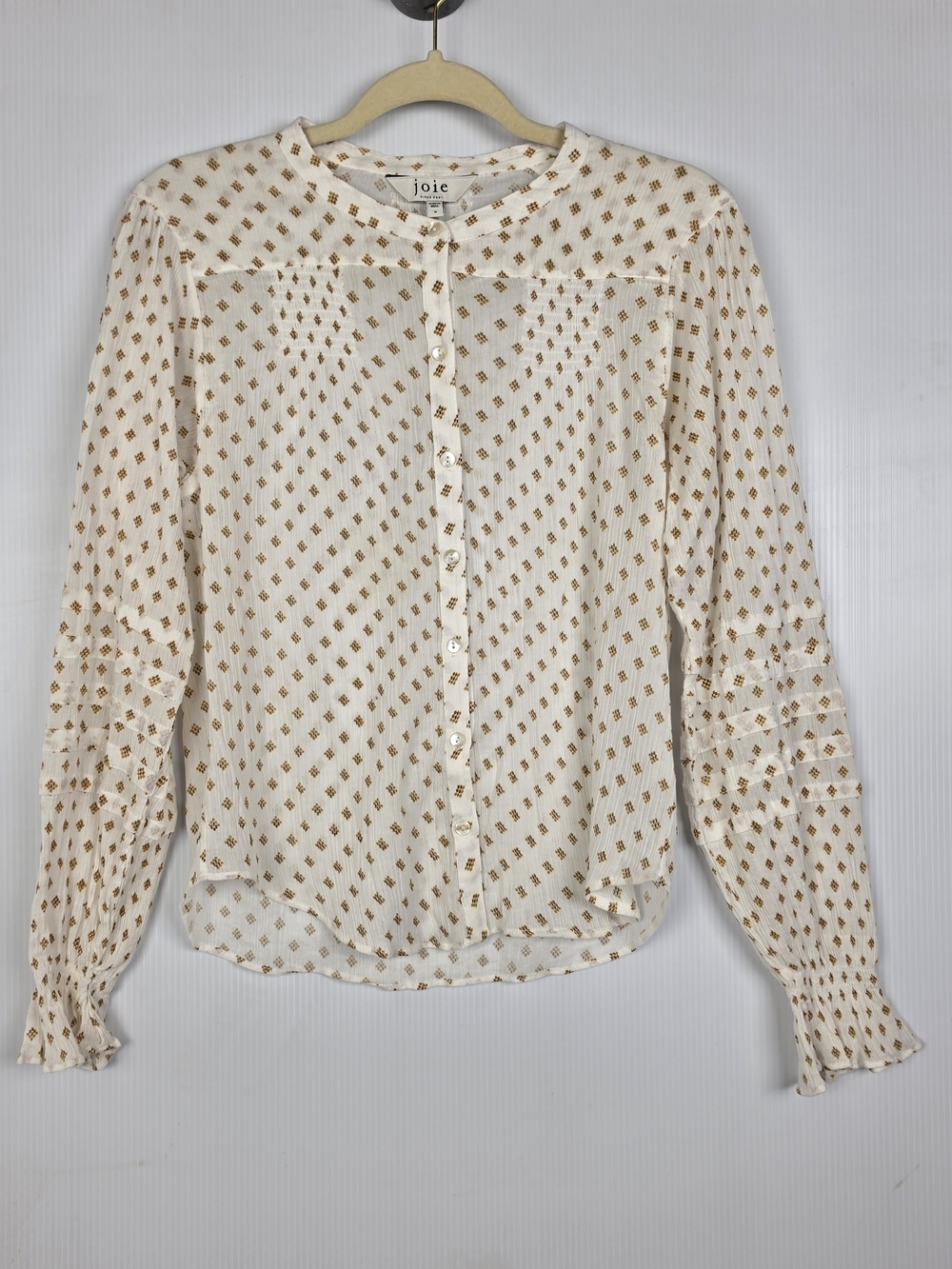 Joie Cream Button-Front Blouse with Gold Diamond Print